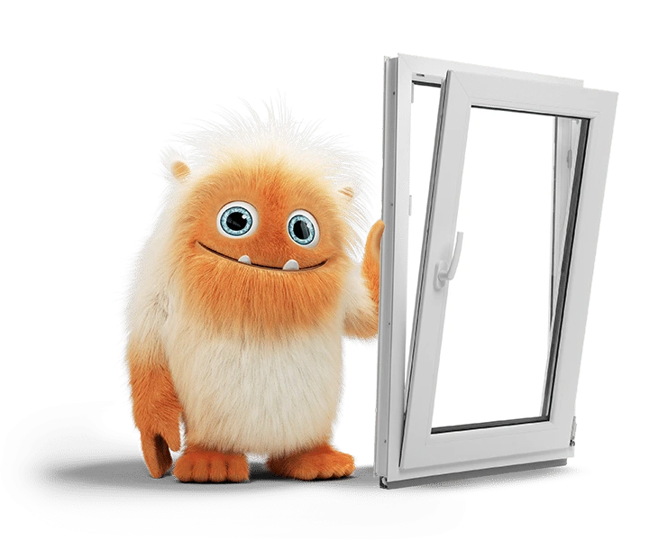 mascotte Oméo avec une fenêtre